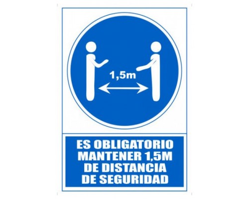 SEÑAL "OBLIGATORIO MANTENER 1,5M DE DISTANCIA DE SEGURIDAD" 210 X 297MM PVC AZUL ARCHIVO 2000 6173-15 AZ (Espera 4 dias)